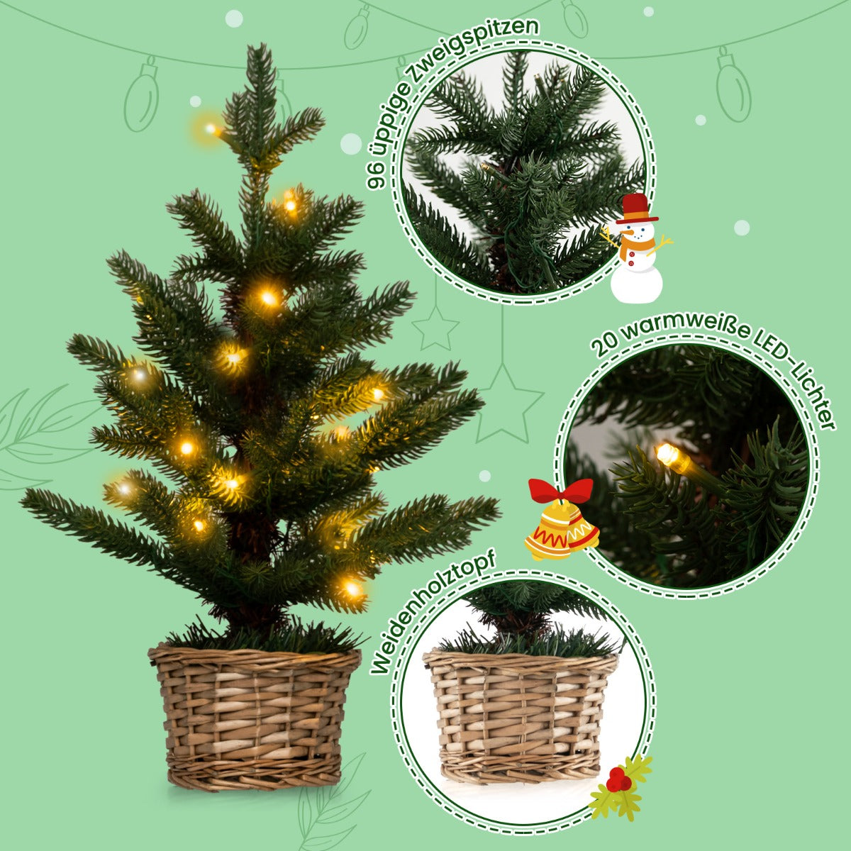 Liten – julgran upplyst för hemmakontoret – 48 cm – Grön