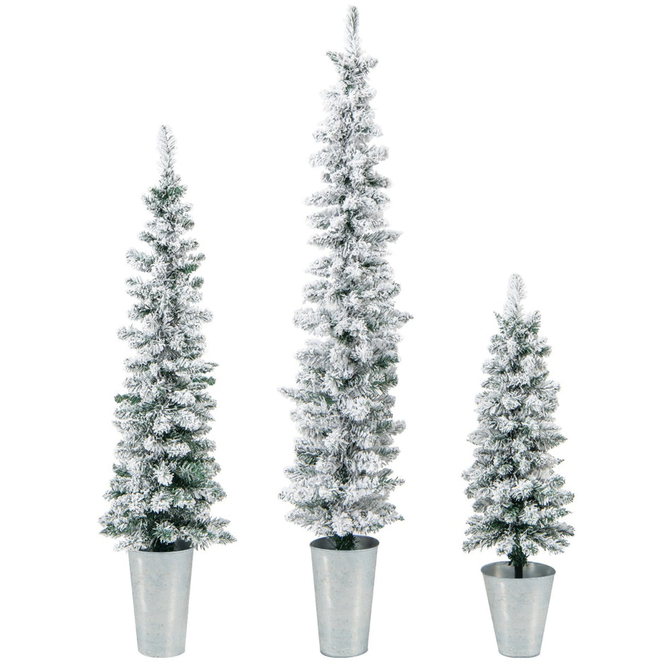 Set – med konstgjorda julgranar snö och metallbas + – 3 90 120 150 cm – Grön och vit