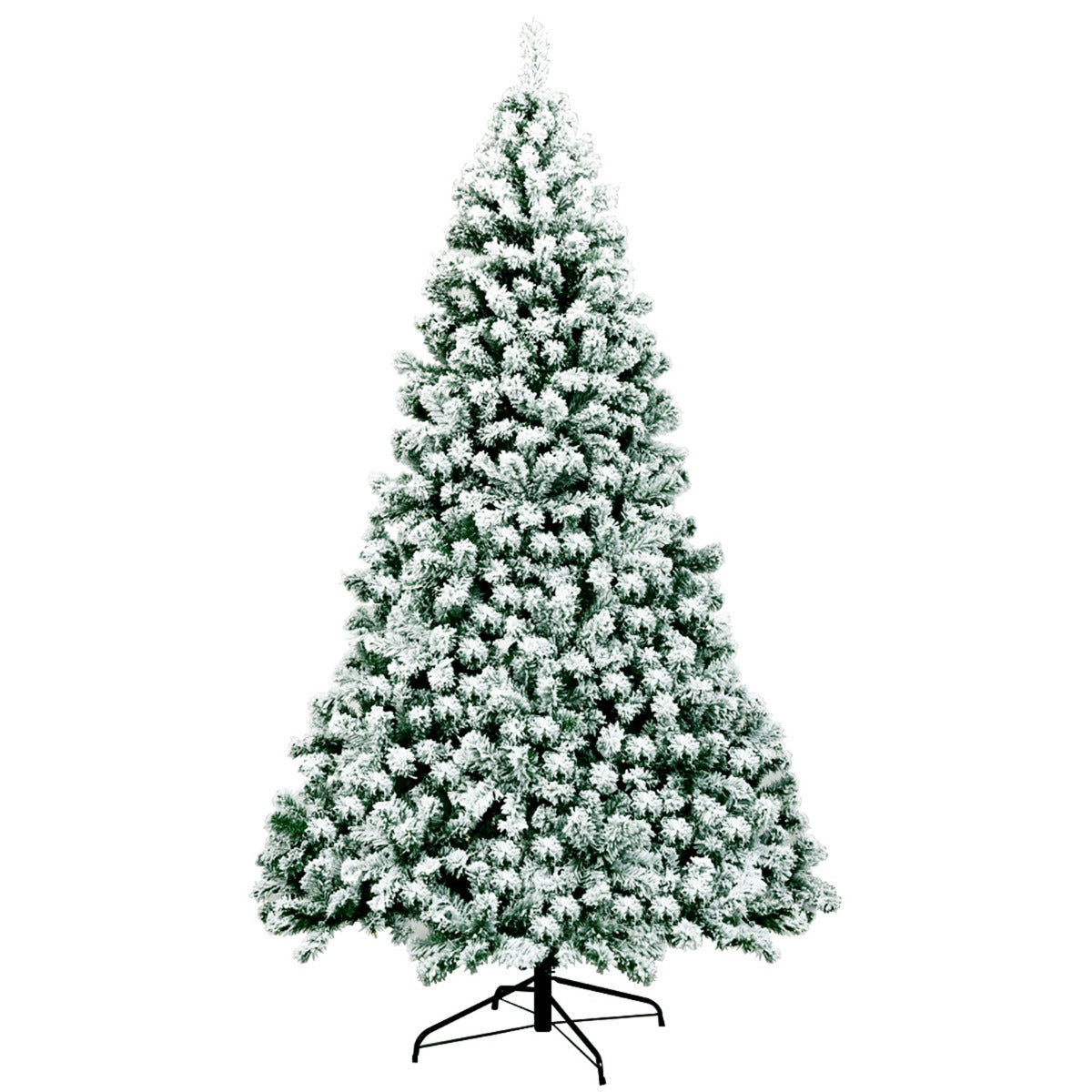 Upplyst – snötäckt julgran med fällbart metallställ + – 225 cm – Grön och vit