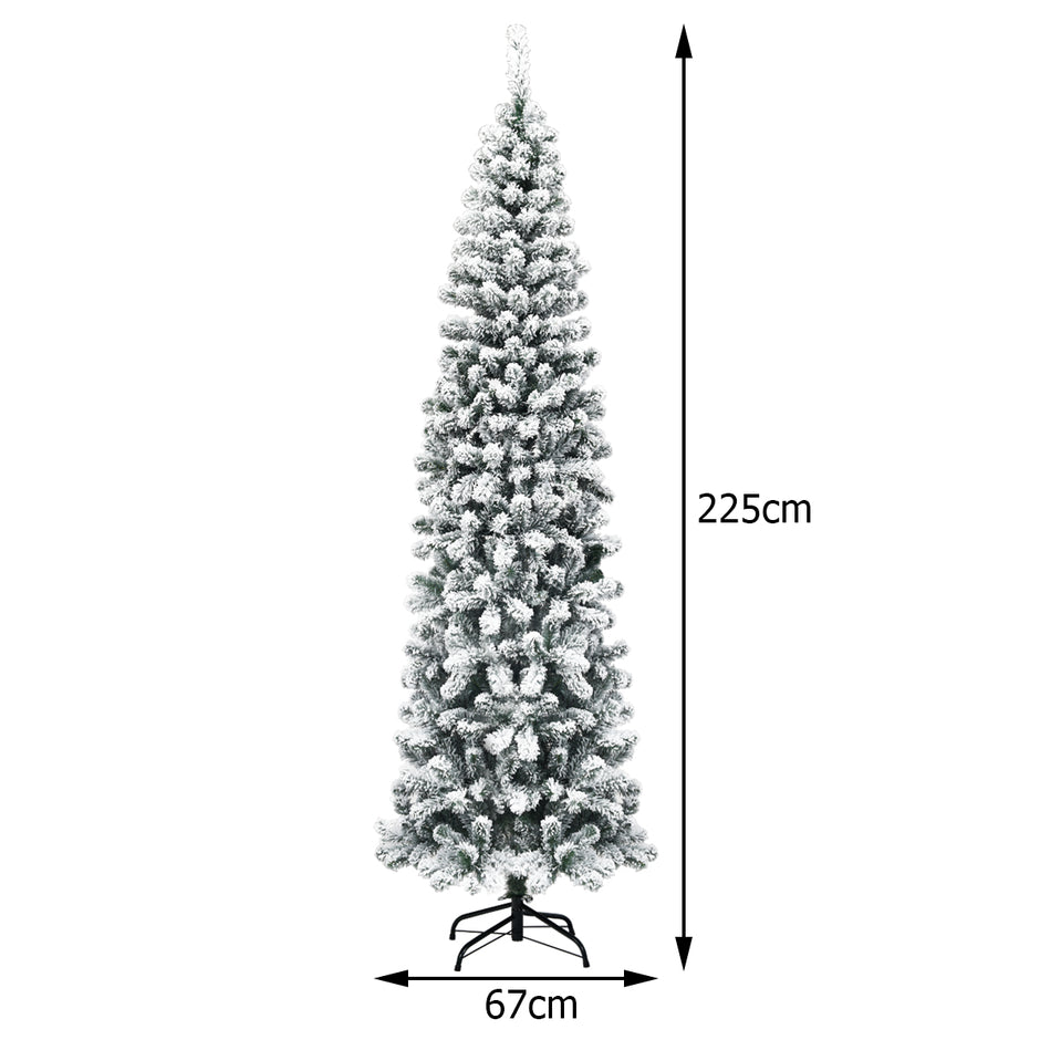 Julgran – med snö och varma vita LED lampor – 225 cm 350 – Grå och vit