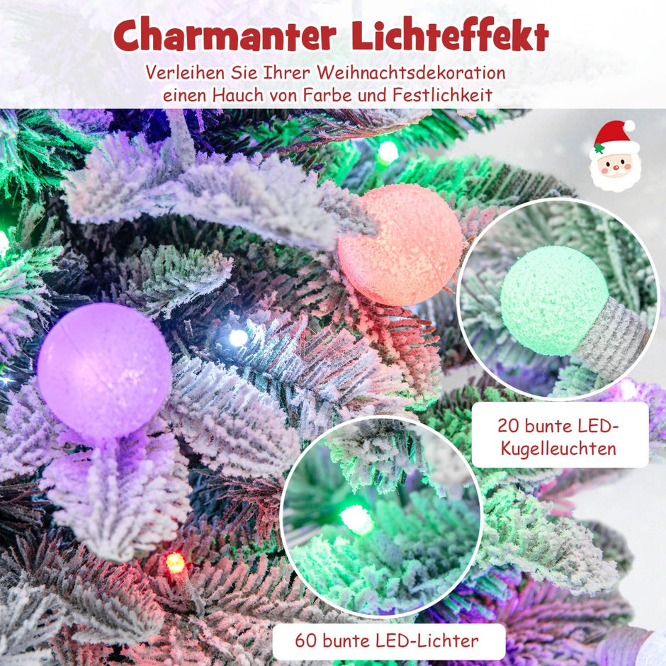 Konstgjord – julgran flockad med flerfärgade LED lampor – 80 100 cm – Färgglad