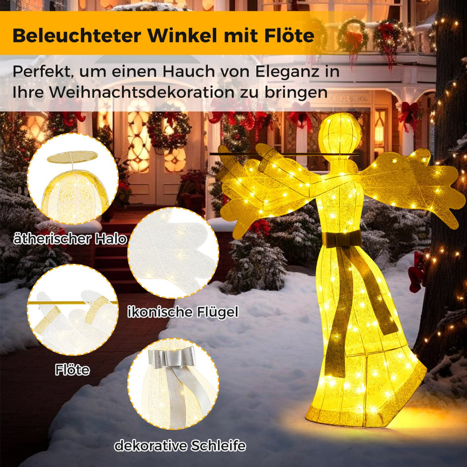 Upplyst – julängel med LED lampor dimensionell ängelfigur juldekoration – 100 3 – Guld