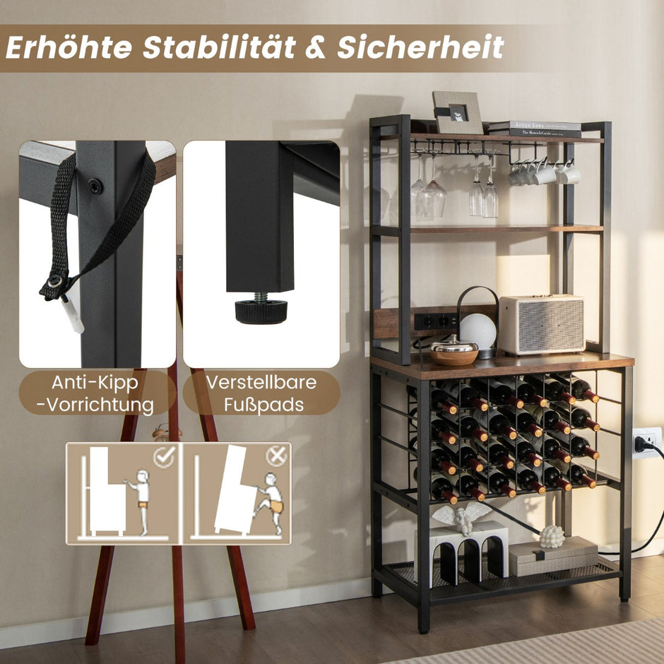 Vinbarsskåp – industriellt vinställ med nivåer av glashållare vintage – 4 76 x 48 x 162,5 cm – Rustik brun