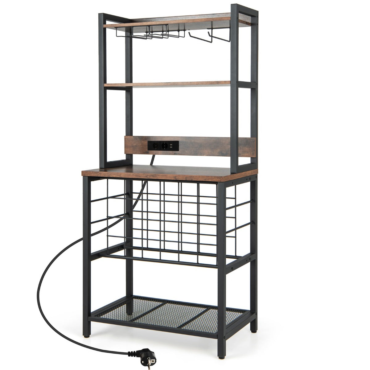 Vinbarsskåp – industriellt vinställ med nivåer av glashållare vintage – 4 76 x 48 x 162,5 cm – Rustik brun