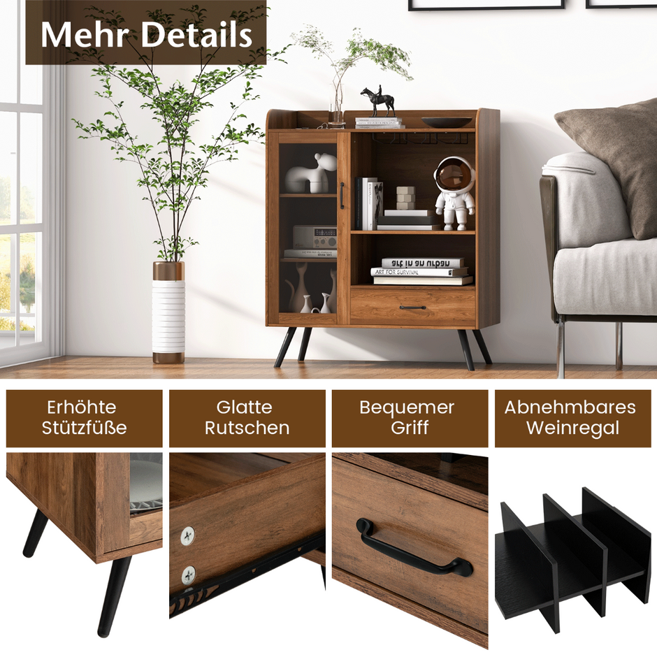 Vinskåp – för hemspritskåp med dörr och låda – 80 x 40 x 95 cm – Natur