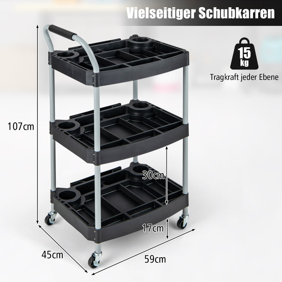 Verkstadsvagn – med nivåer verktygsvagn separata fack – 3 59 x 45 x 107 cm – Svart