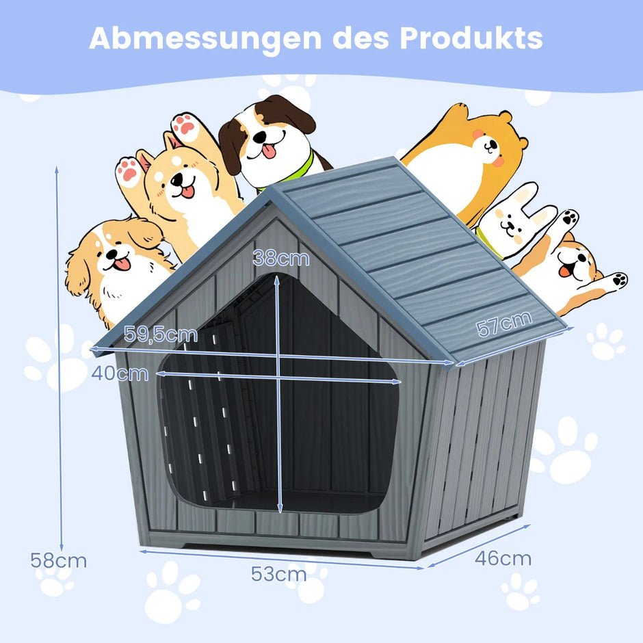 Väderbeständigt – kattbo i plast med ventilationsöppningar och lutande tak Husdjurs skydd Valpbur – Blå