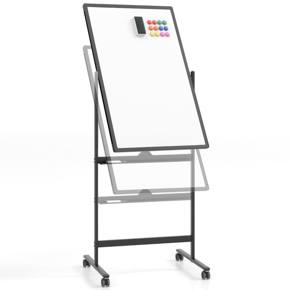 Dubbelsidig – mobil whiteboardtavla med pennfack och tillbehör för skolkontoret – 60 x 90 cm – Svart