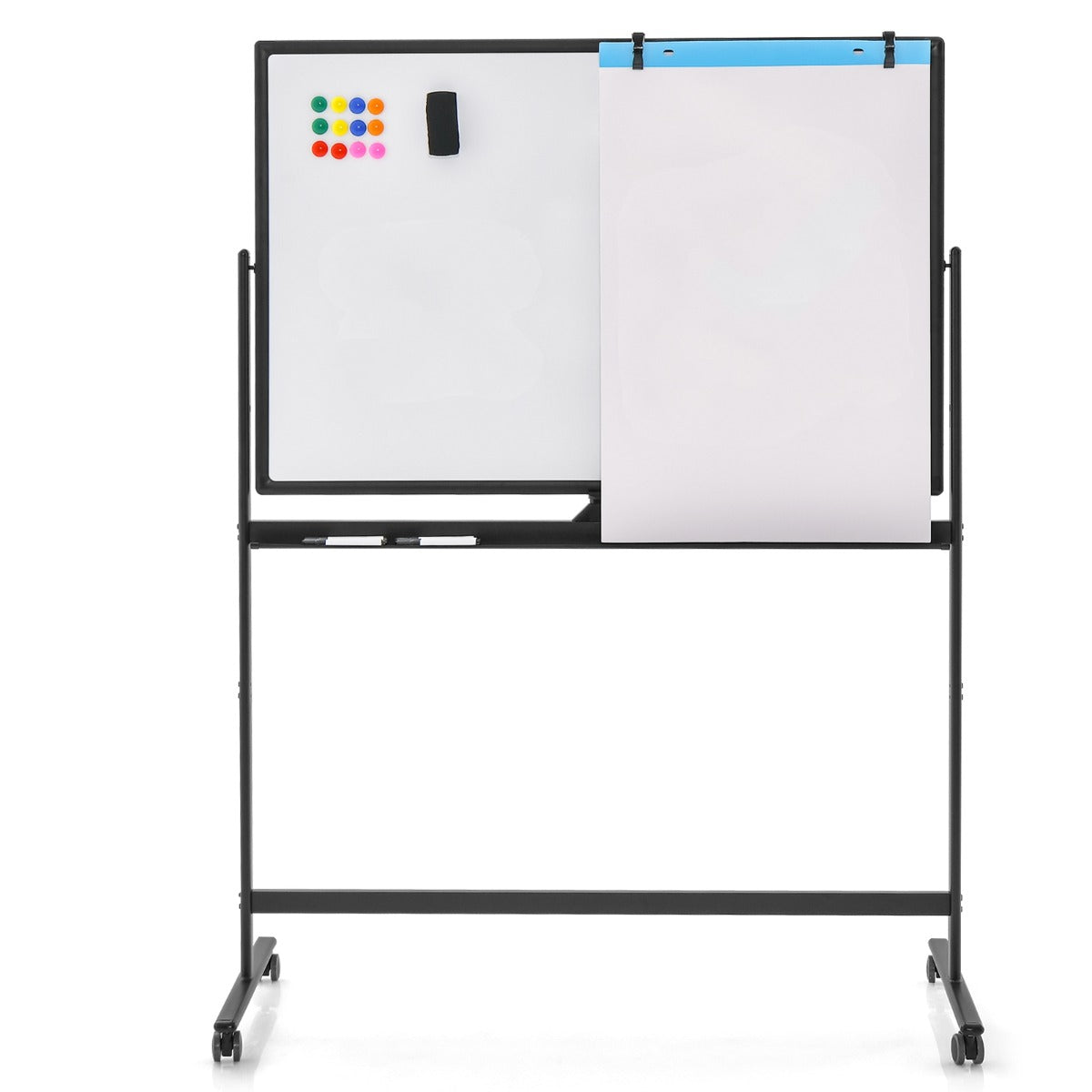 Dubbelsidig – mobil whiteboard Höjdjusterbar magnetisk – 120 x 80 cm – Svart
