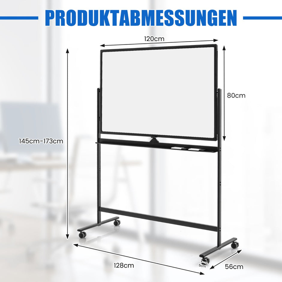 Dubbelsidig – mobil whiteboard Höjdjusterbar magnetisk – 120 x 80 cm – Svart