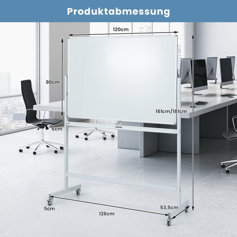 Dubbelsidig – mobil skrivtavla med rutmönster och stativ pennfack – 120 x 90 cm – Vit