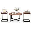 Set – med soffbord robust metallram, runt och fyrkantiga sidobord – 3 2 – Brun
