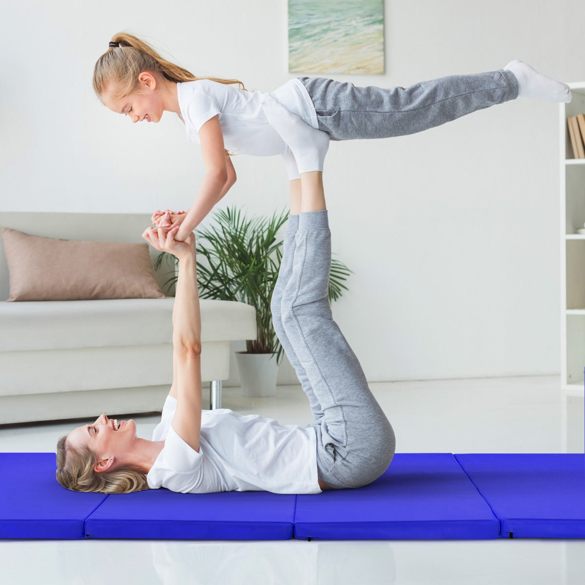 Vikbar – gymnastikmatta med kardborrefäste och bärhandtag – 2 240 x 120 x 5 cm – Blå