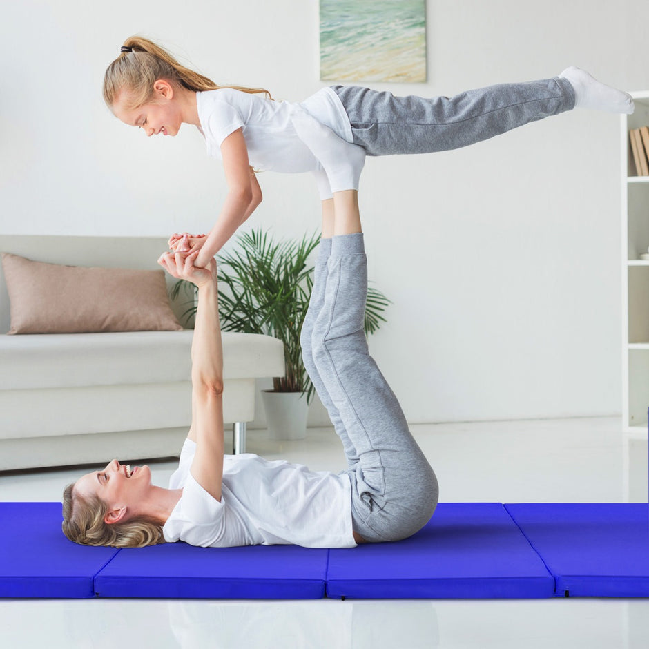 Vikbar – gymnastikmatta med kardborrefäste och bärhandtag – 2 240 x 120 x 5 cm – Blå