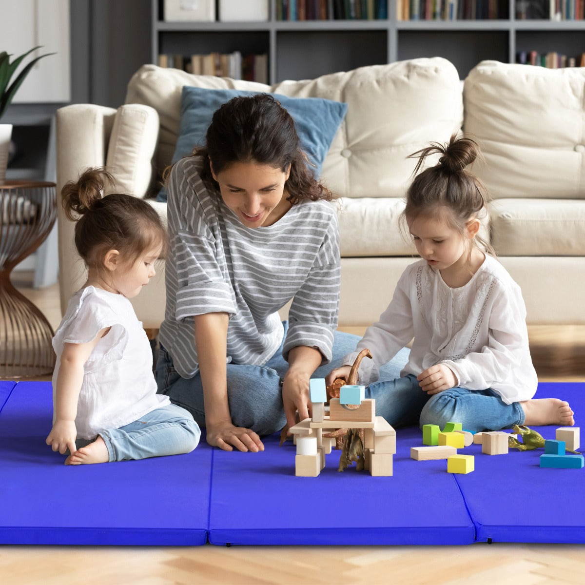 Vikbar – gymnastikmatta med kardborrefäste och bärhandtag – 2 240 x 120 x 5 cm – Blå