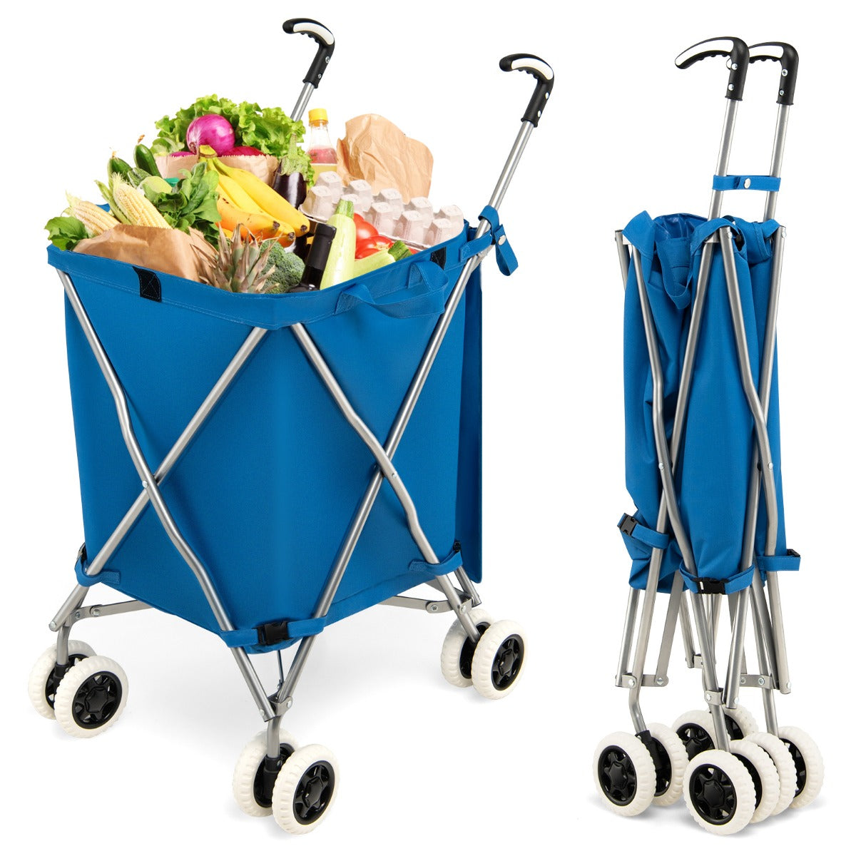 Kundvagn – Fällbar Shoppingvagn med hjul – 66 x 46 x 94,5 cm – Blå