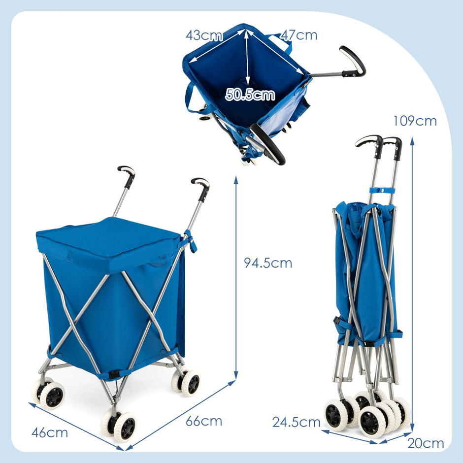Kundvagn – Fällbar Shoppingvagn med hjul – 66 x 46 x 94,5 cm – Blå